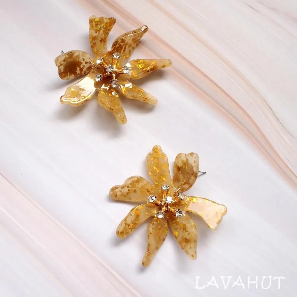 Daffodil Confetti Gold Drop Earrings - Made in Hawaii