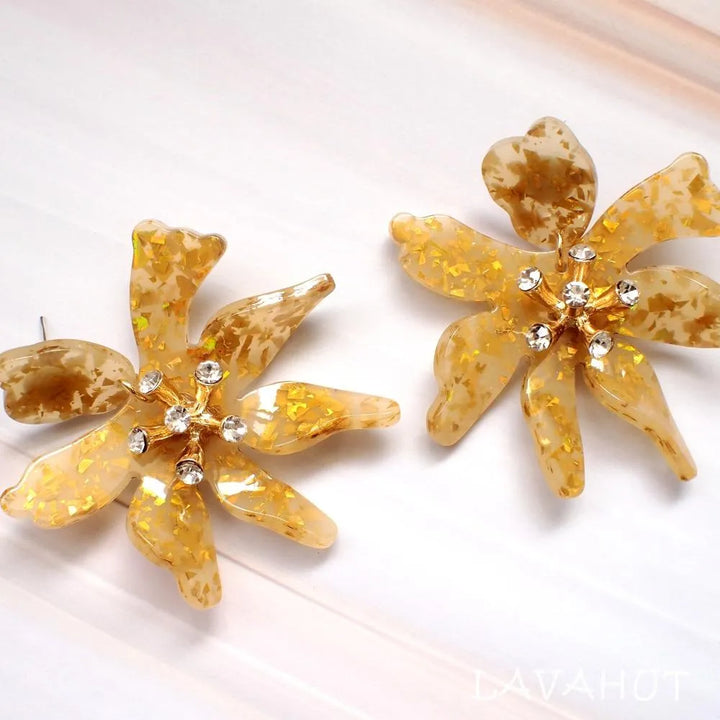 Daffodil Confetti Gold Drop Earrings - Made in Hawaii