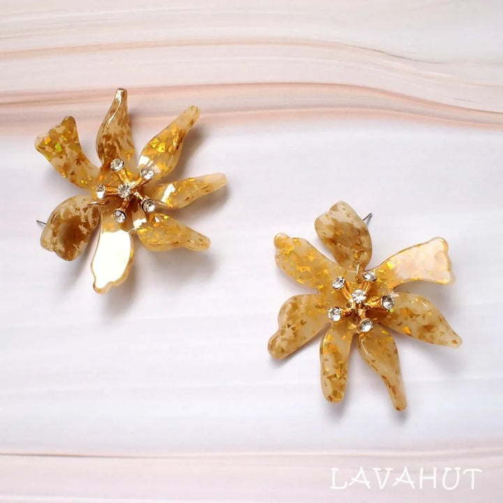 Daffodil Confetti Gold Drop Earrings - Made in Hawaii