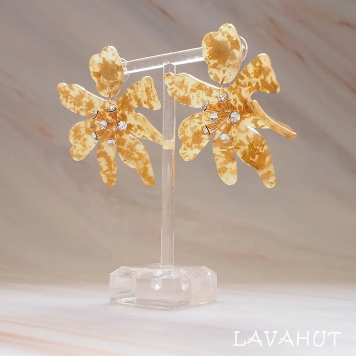 Daffodil Confetti Gold Drop Earrings - Made in Hawaii