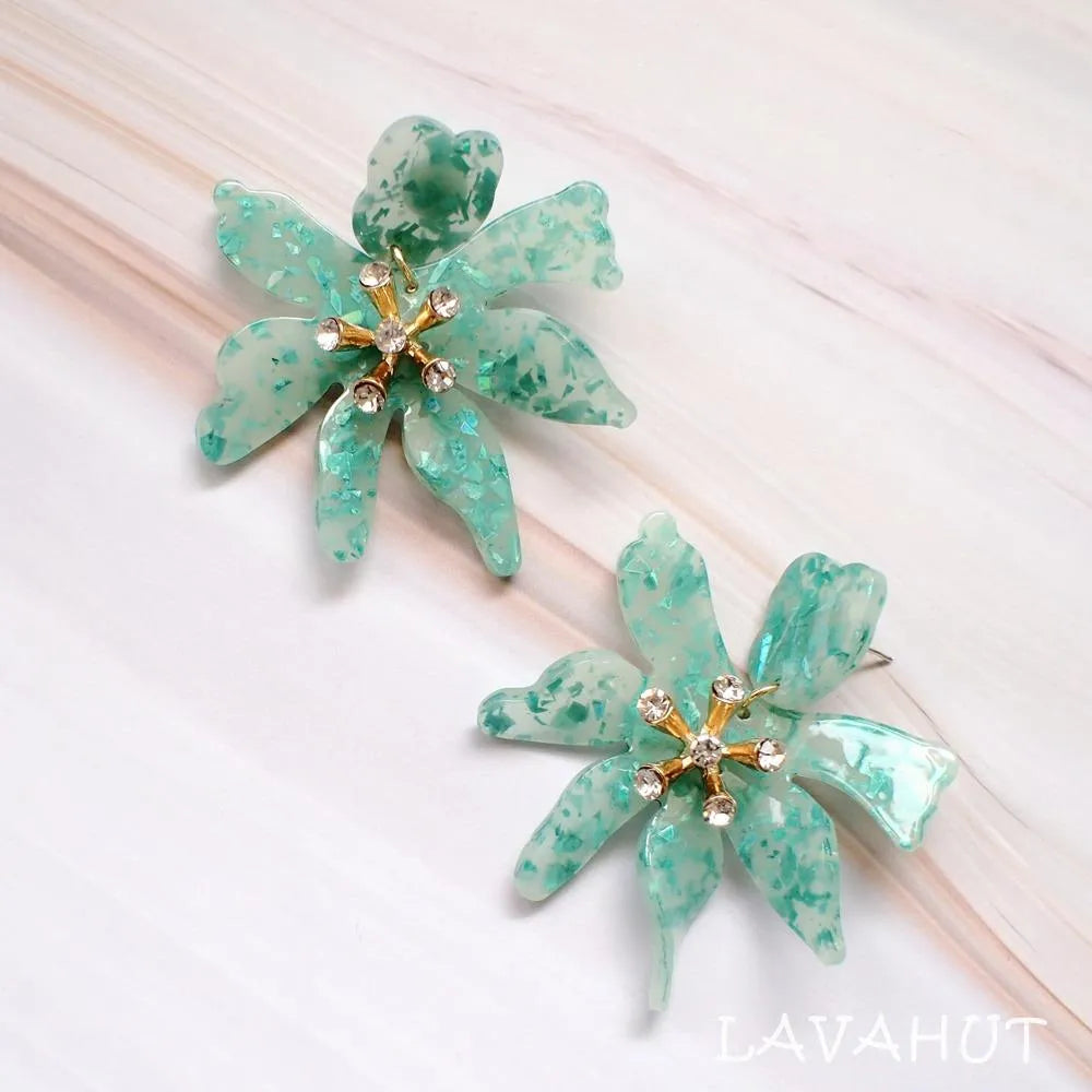 Daffodil Confetti Teal Drop Earrings - Made In Hawaii