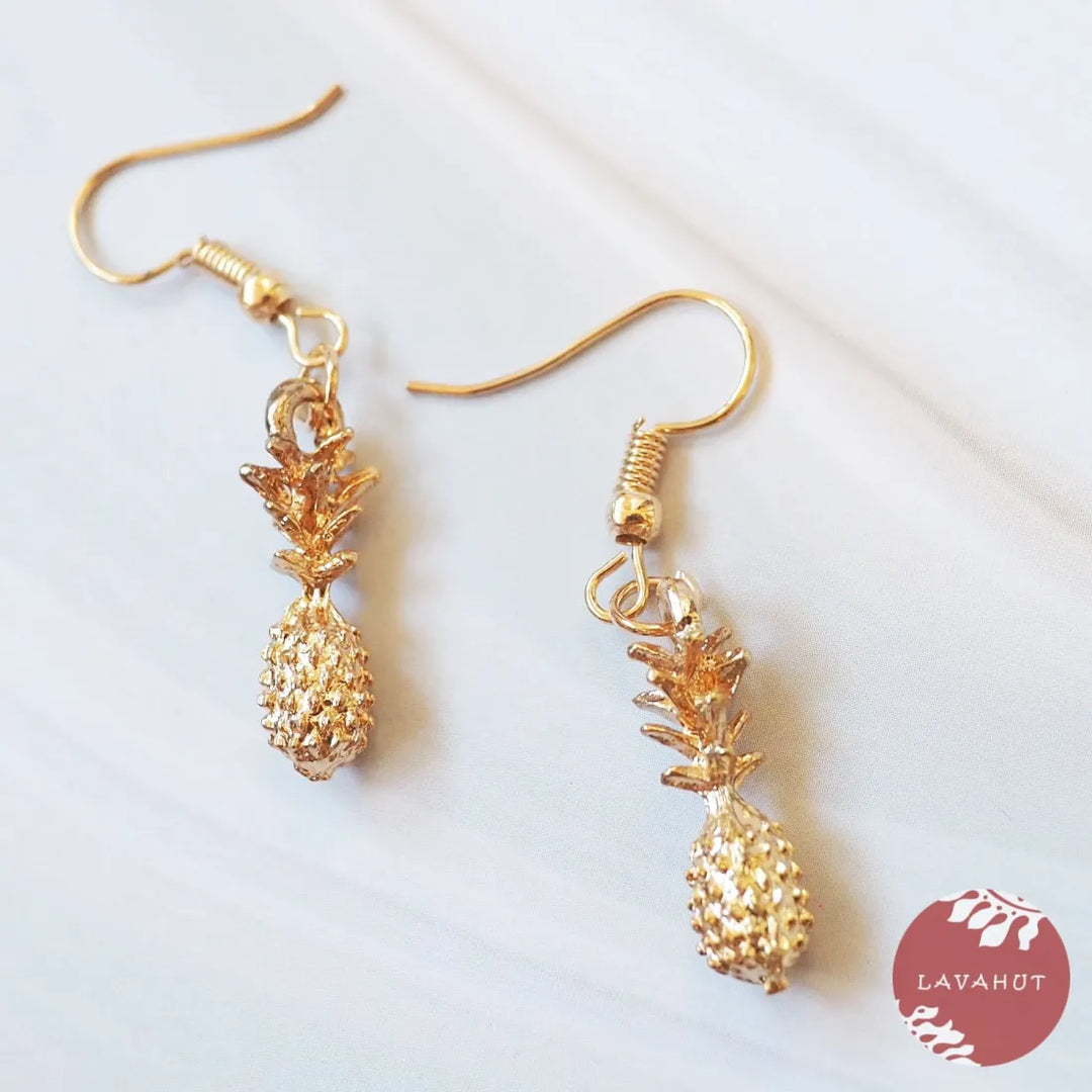 Dainty Golden Pineapples Drop Earrings - Made in Hawaii