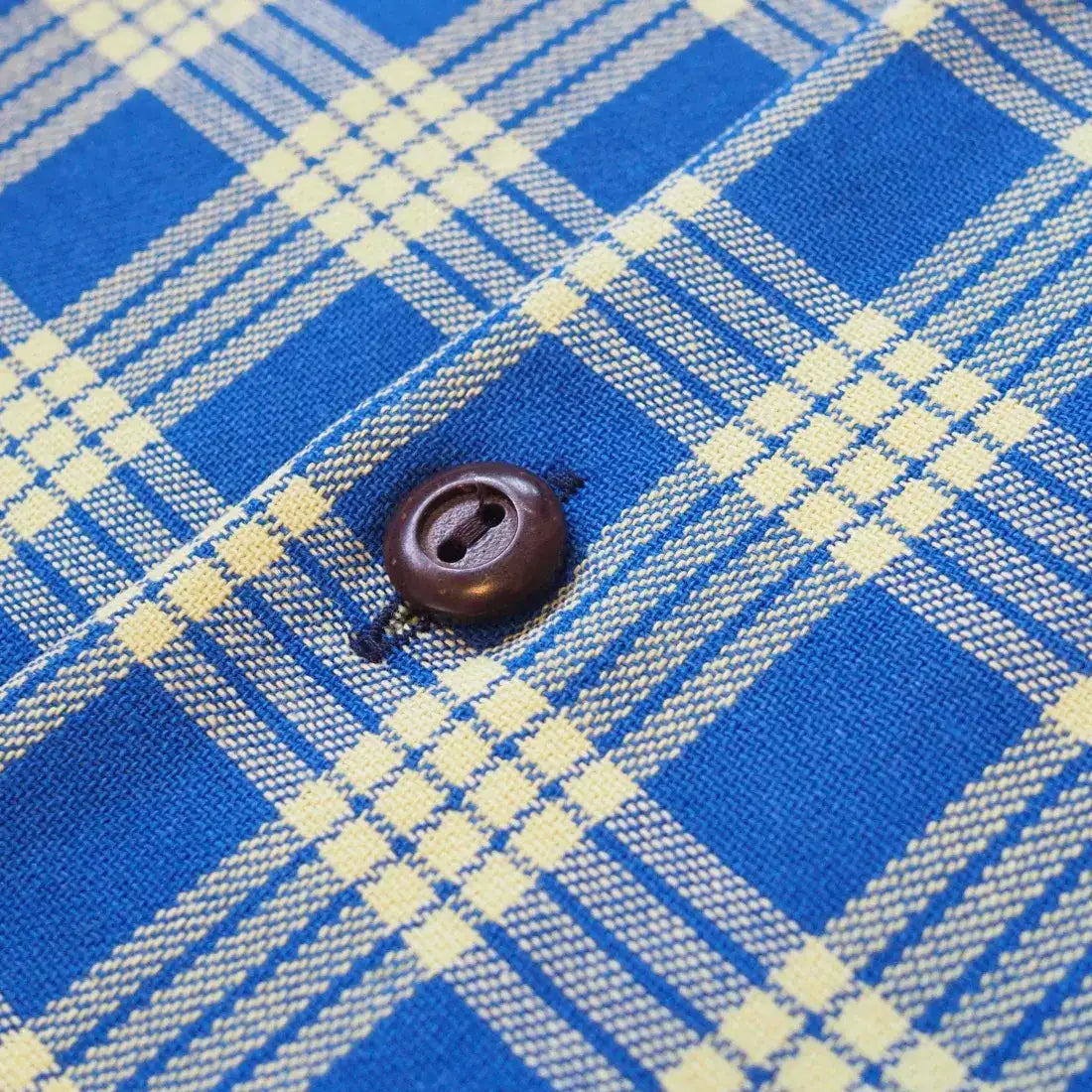 Palaka Blue / Yellow Hawaiian Cotton Shirt - Made in Hawaii