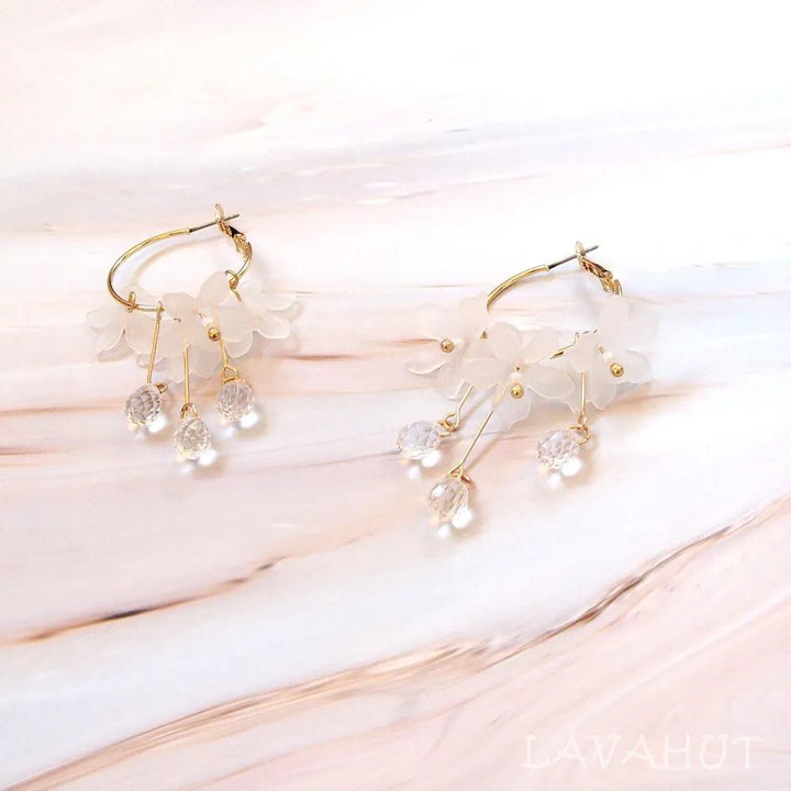 Dew Drop White Hoop Earrings - Made in Hawaii