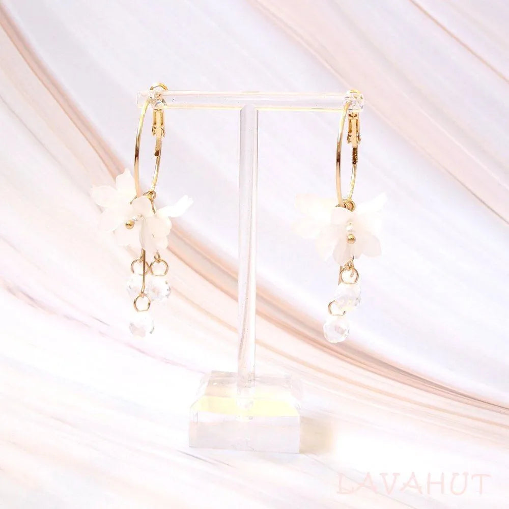 Dew Drop White Hoop Earrings - Made in Hawaii