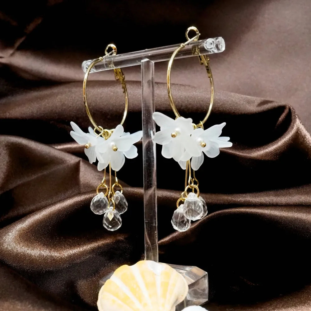 Dew Drop White Hoop Earrings - Made in Hawaii