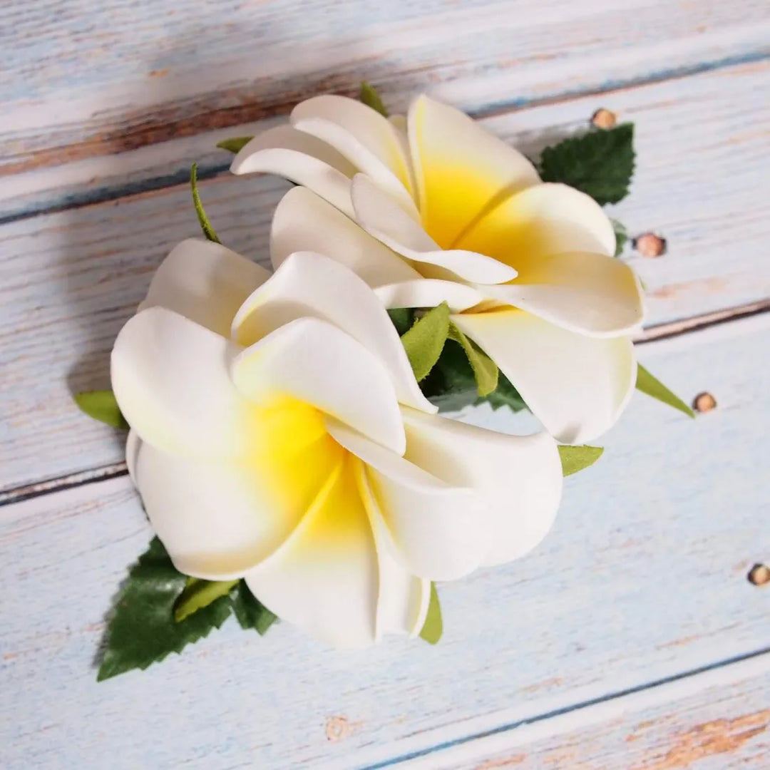 Double Joy Plumeria Hawaiian Flower Hair Clip - Made in Hawaii