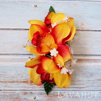 Dreamy Cymbidium Orange Hawaiian Flower Hair Clip - Made In Hawaii