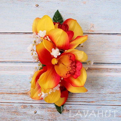 Dreamy Cymbidium Orange Hawaiian Flower Hair Clip - Made In Hawaii