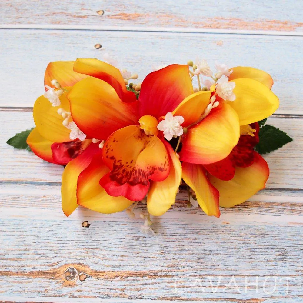 Dreamy Cymbidium Orange Hawaiian Flower Hair Clip - Made in Hawaii