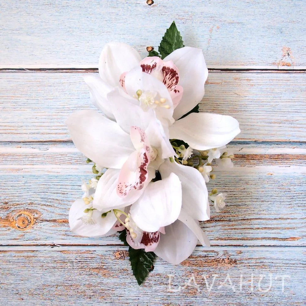 Dreamy Cymbidium White Hawaiian Flower Hair Clip - Made in Hawaii