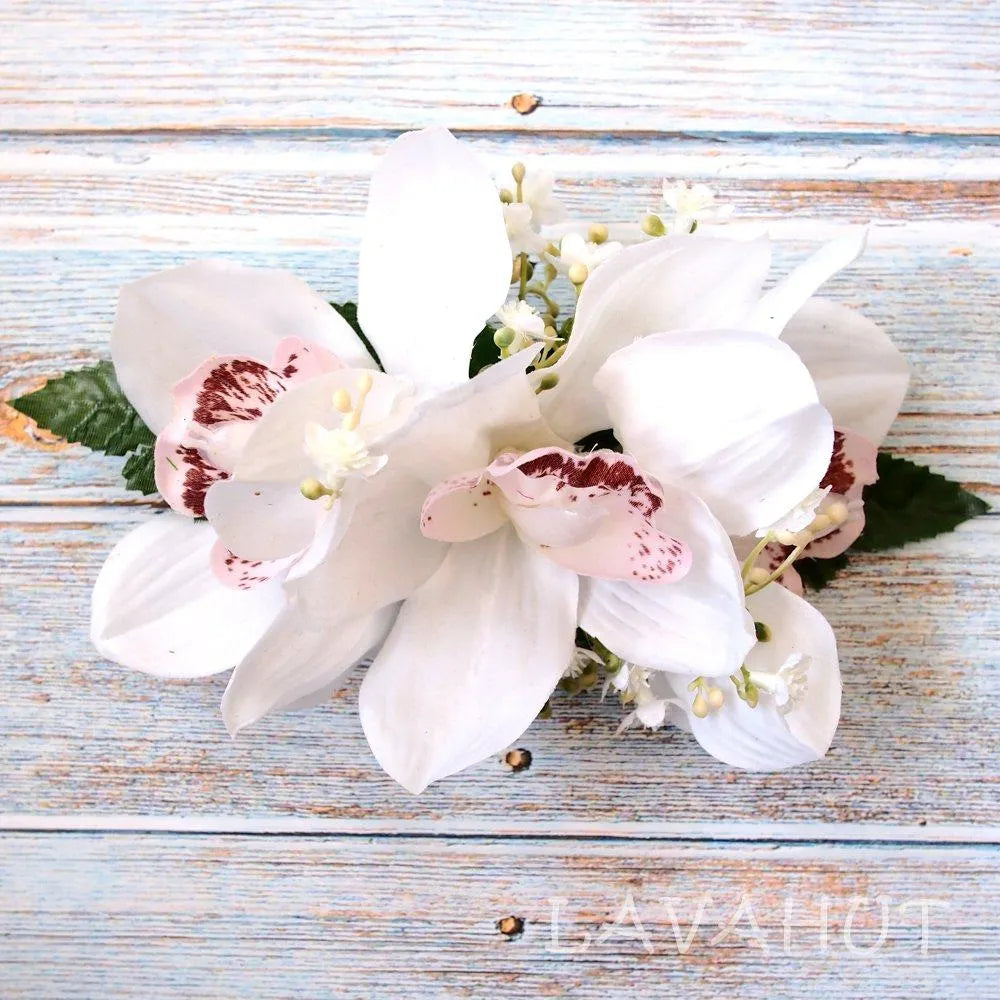 Dreamy Cymbidium White Hawaiian Flower Hair Clip - Made in Hawaii