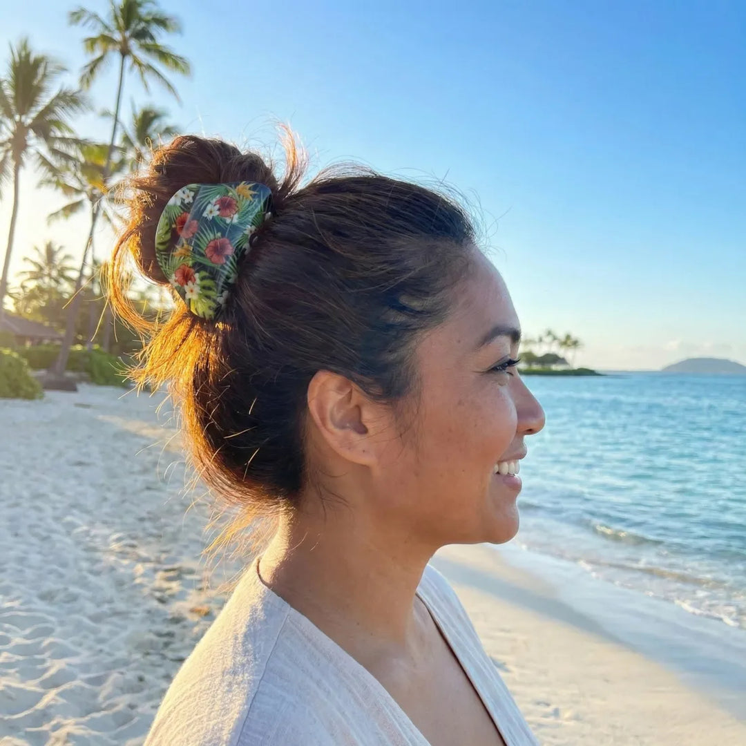 Eden Navy Flower Hair Claw - Made in Hawaii