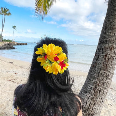 Eden Yellow Hawaiian Flower Hair Clip - Made In Hawaii