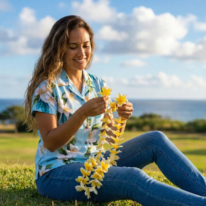 Escape Blue Women’s Hawaiian Rayon Shirt - Made in Hawaii