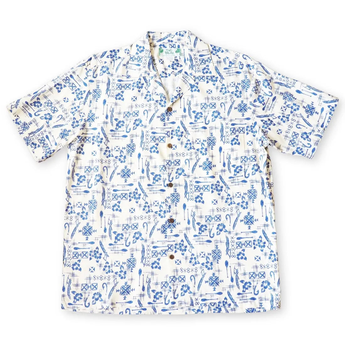 Fish & Paddle White Hawaiian Rayon Shirt - Made In Hawaii