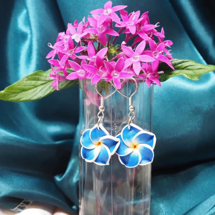 Flirty Plumeria Blue Drop Earrings - Made in Hawaii