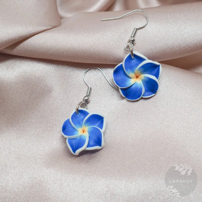 Flirty Plumeria Blue Drop Earrings - Made In Hawaii