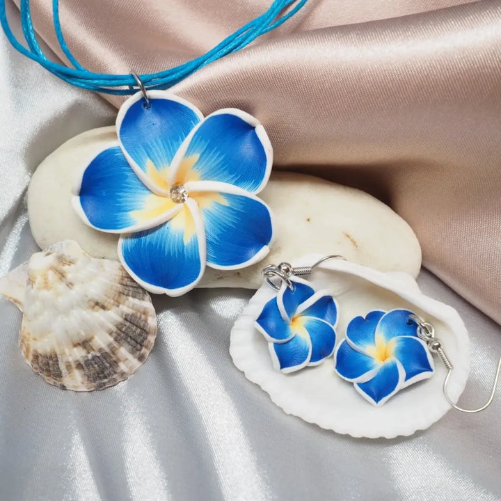 Flirty Plumeria Blue Pendant Hawaiian Necklace - Made in Hawaii