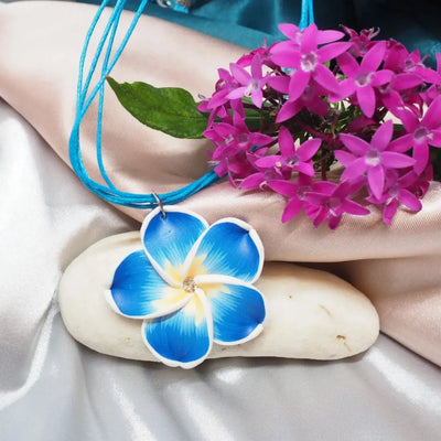 Flirty Plumeria Blue Pendant Hawaiian Necklace - Made In Hawaii