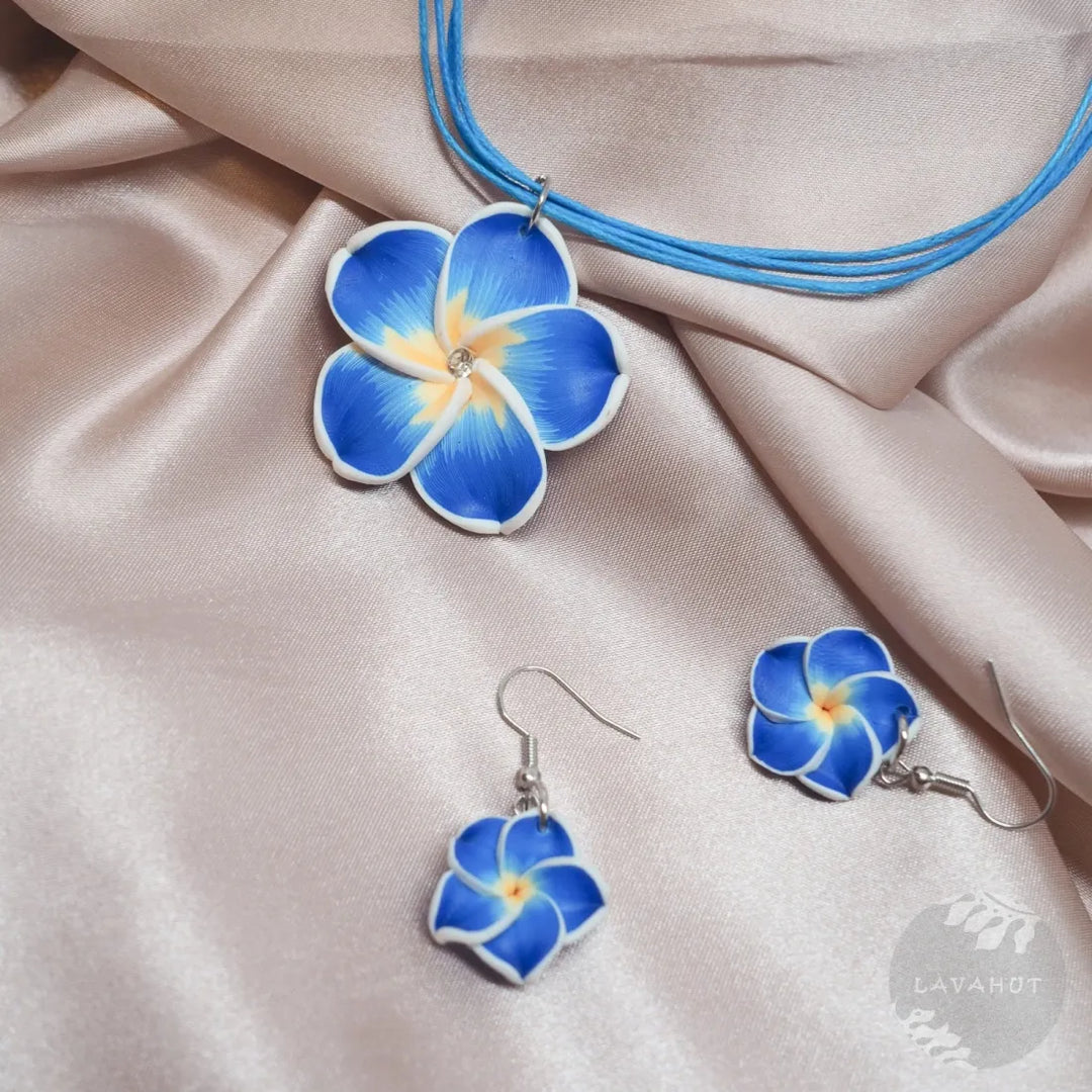 Flirty Plumeria Blue Pendant Hawaiian Necklace - Made in Hawaii