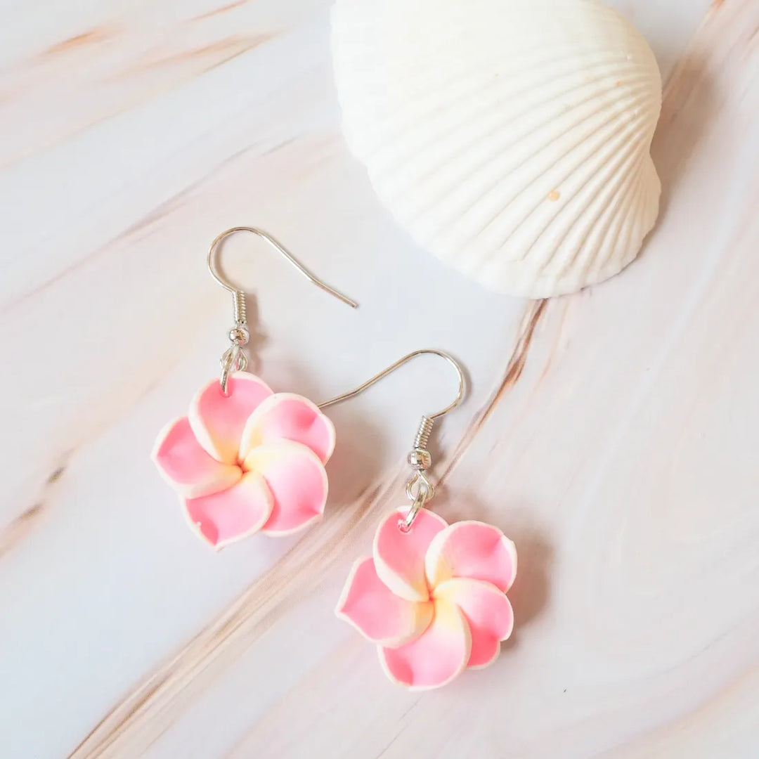 Flirty Plumeria Bubble Pink Drop Earrings - Made in Hawaii