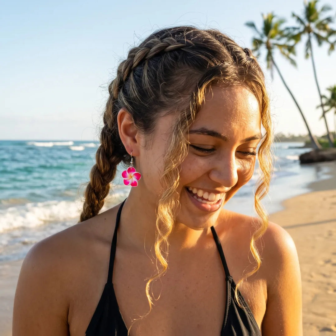 Flirty Plumeria Pink Drop Earrings - Made in Hawaii