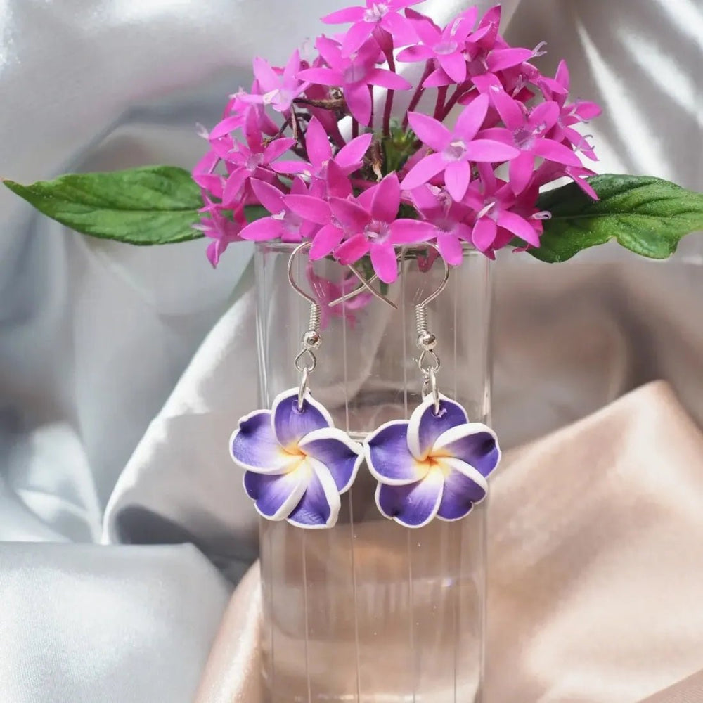 Flirty Plumeria Purple Drop Earrings – Authentic Hawaiian Earrings by Lavahut