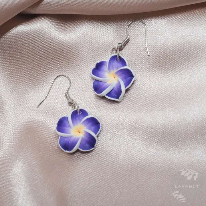 Flirty Plumeria Purple Drop Earrings - Made in Hawaii