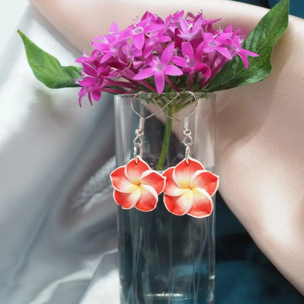 Flirty Plumeria Red Drop Earrings - Made in Hawaii