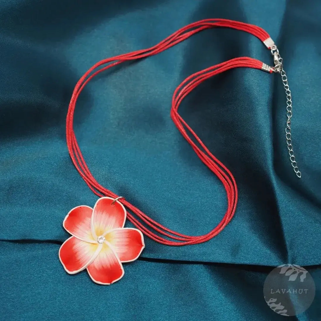 Flirty Plumeria Red Pendant Hawaiian Necklace - Made in Hawaii
