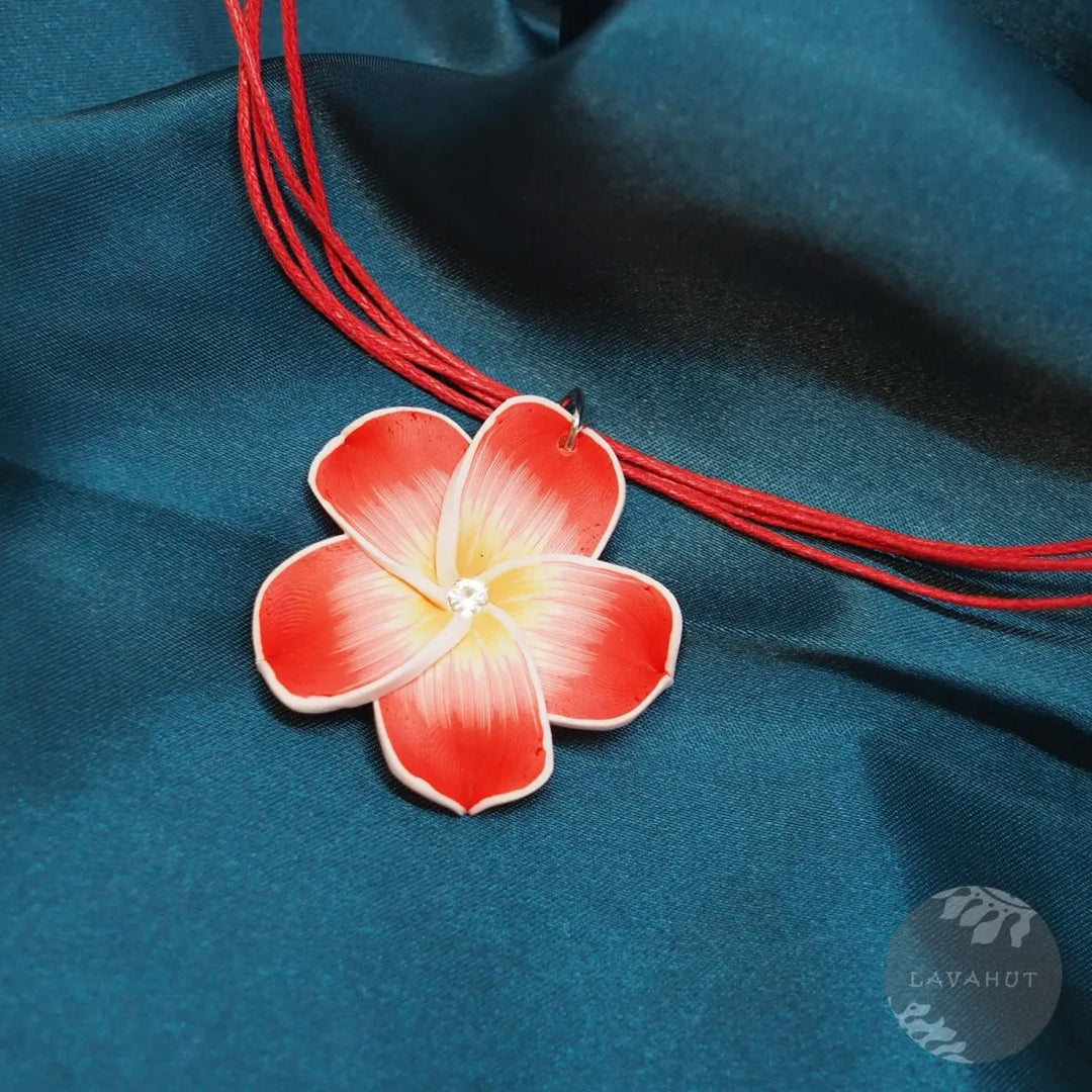 Flirty Plumeria Red Pendant Hawaiian Necklace - Made in Hawaii