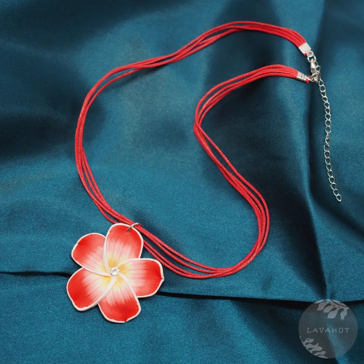 Flirty Plumeria Red Pendant Hawaiian Necklace - Made in Hawaii