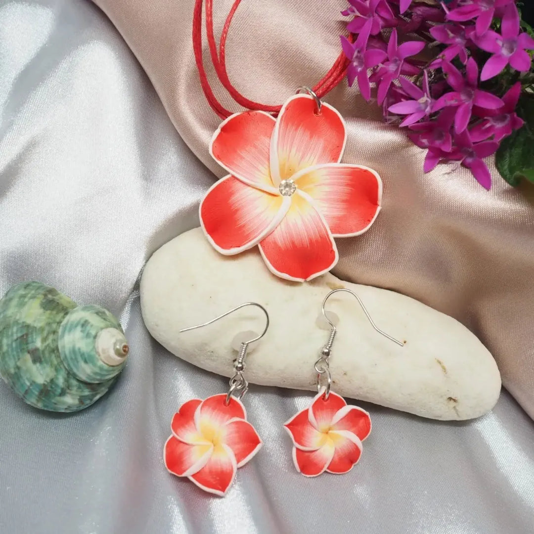 Flirty Plumeria Red Pendant Hawaiian Necklace - Made in Hawaii