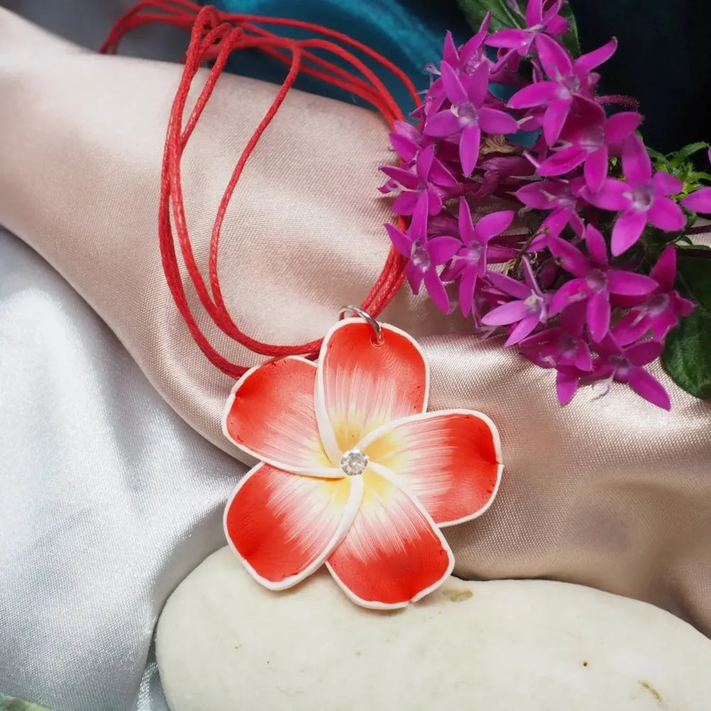 Flirty Plumeria Red Pendant Hawaiian Necklace - Made in Hawaii