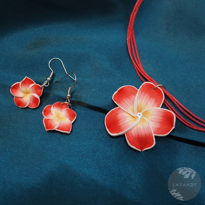 Flirty Plumeria Red Pendant Hawaiian Necklace - Made in Hawaii