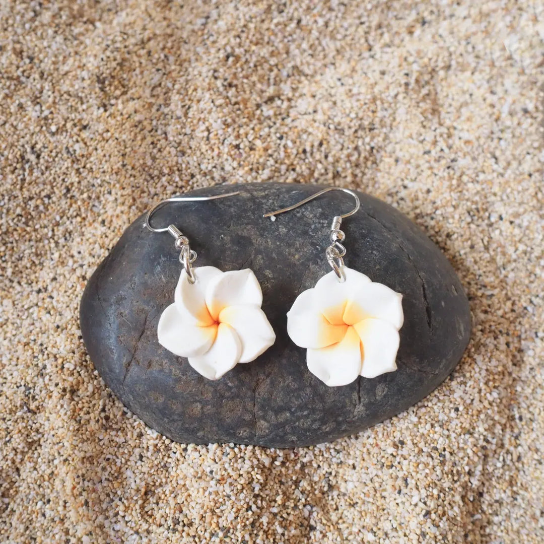 Flirty Plumeria White Drop Earrings - Made in Hawaii