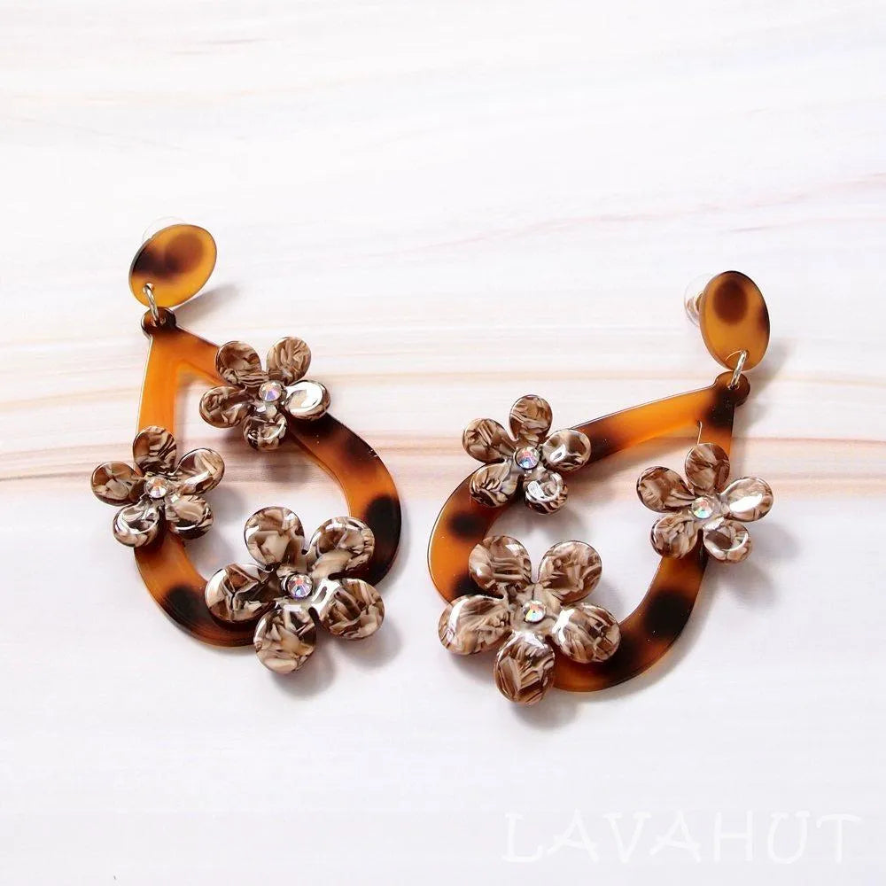 Floral Drop Brown Island Earrings - Made in Hawaii