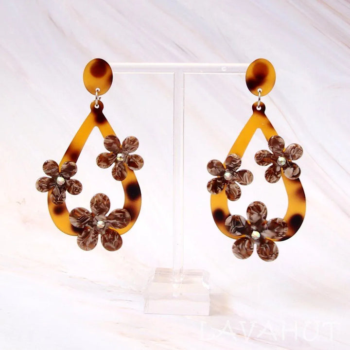 Floral Drop Brown Island Earrings - Made in Hawaii