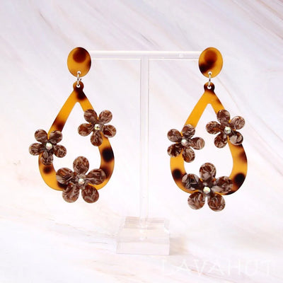 Floral Drop Brown Island Earrings - Made In Hawaii