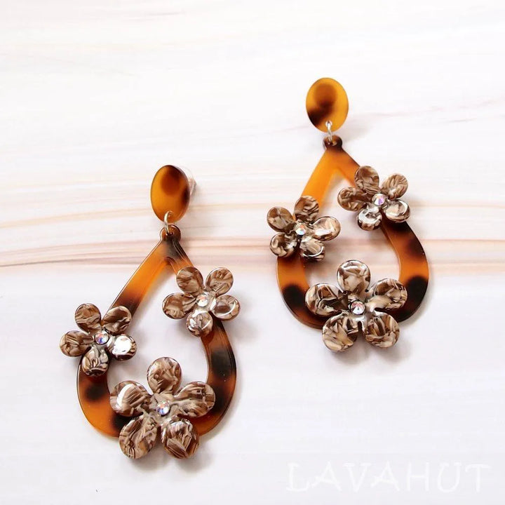 Floral Drop Brown Island Earrings - Made in Hawaii