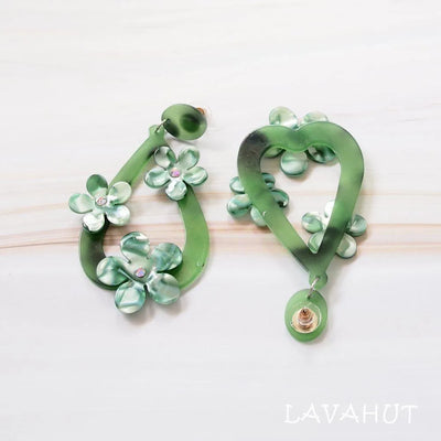 Floral Drop Green Island Earrings - Made In Hawaii