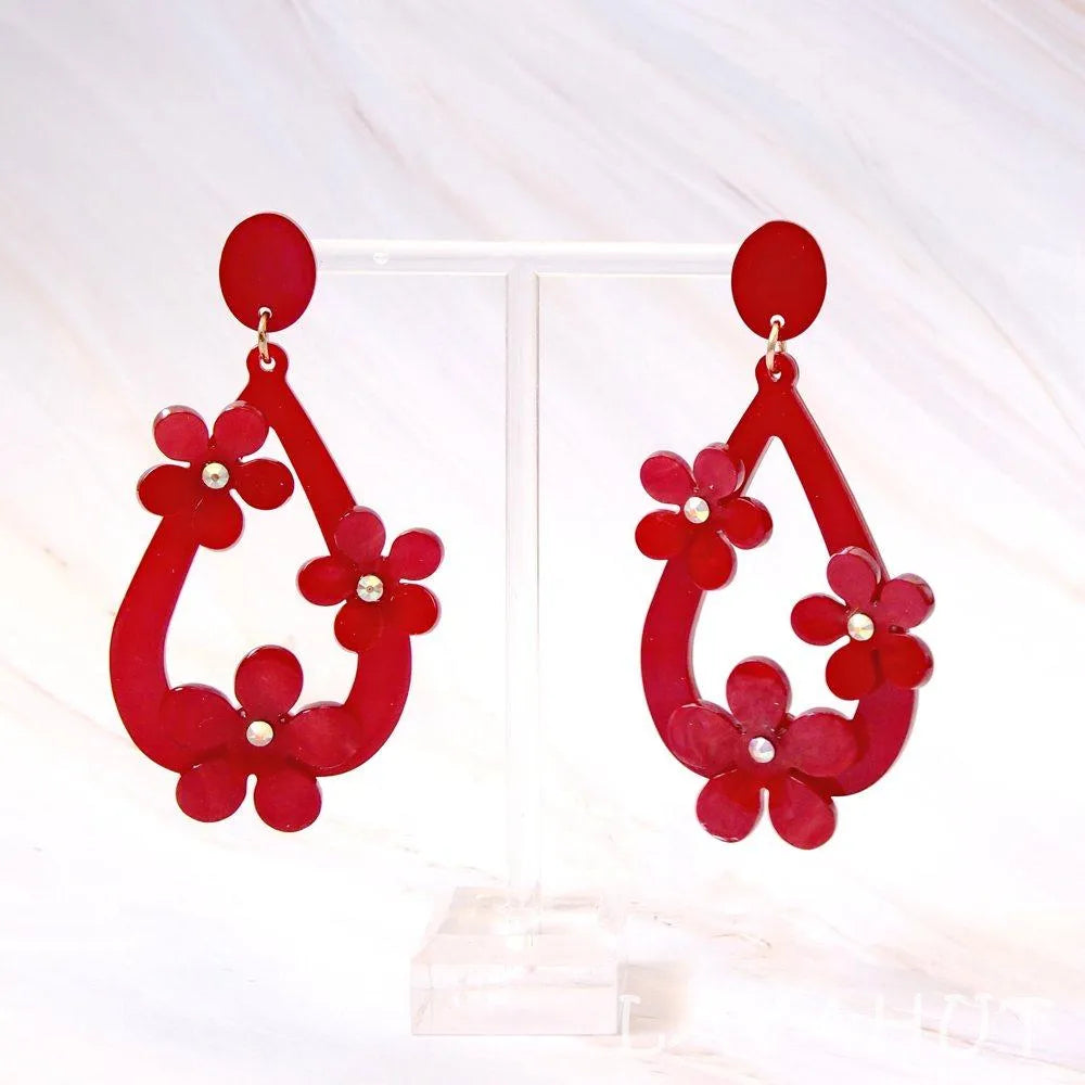 Floral Drop Red Island Earrings - Made In Hawaii