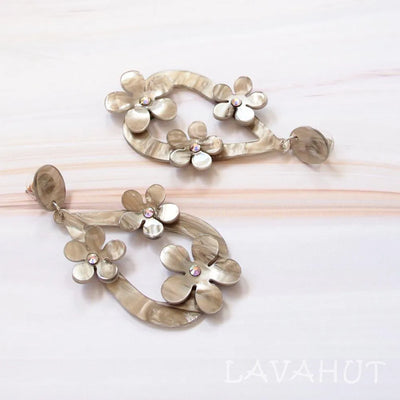 Floral Drop Silver Island Earrings - Made In Hawaii