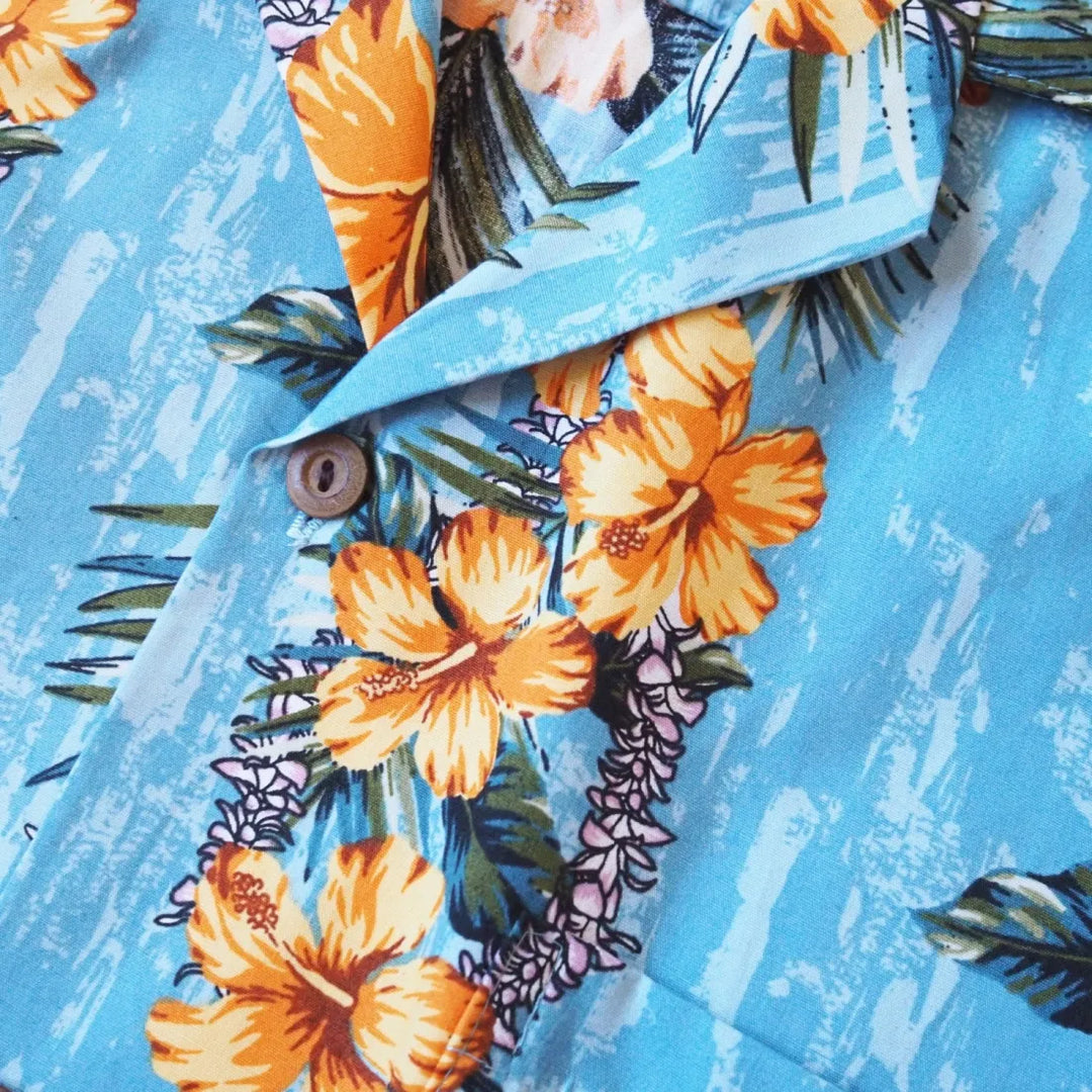 Flourish Blue Hawaiian Cotton Shirt - Made in Hawaii