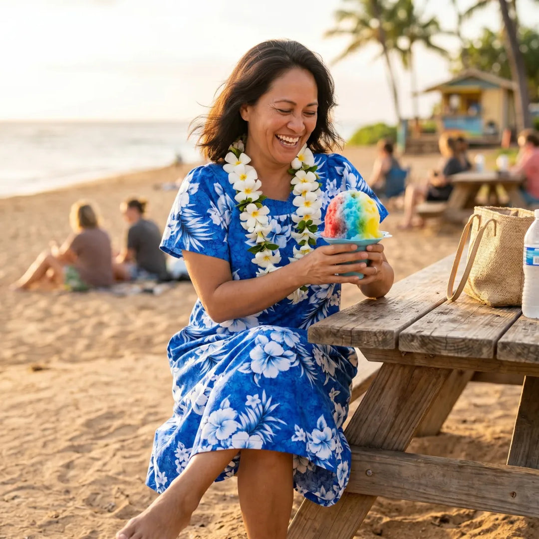 Flower Power Blue Cotton Hawaiian Tea Muumuu Dress - Made in Hawaii