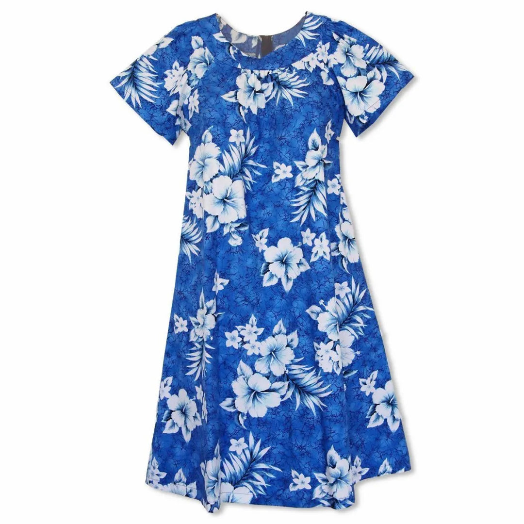 Lavahut Flower Power Blue Cotton Hawaiian Tea Muumuu Dress Designed in Honolulu S Blue