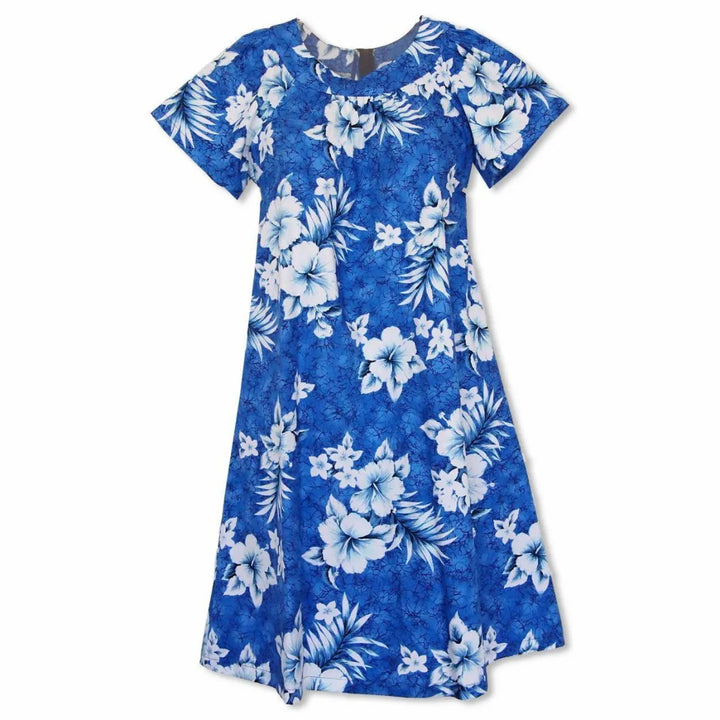 Flower Power Blue Cotton Hawaiian Tea Muumuu Dress - Made in Hawaii