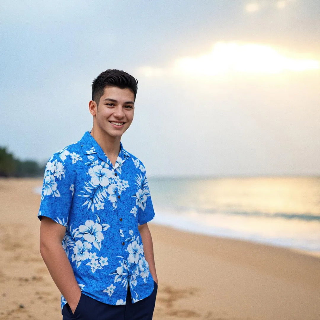 Flower Power Blue Hawaiian Cotton Shirt - Made in Hawaii