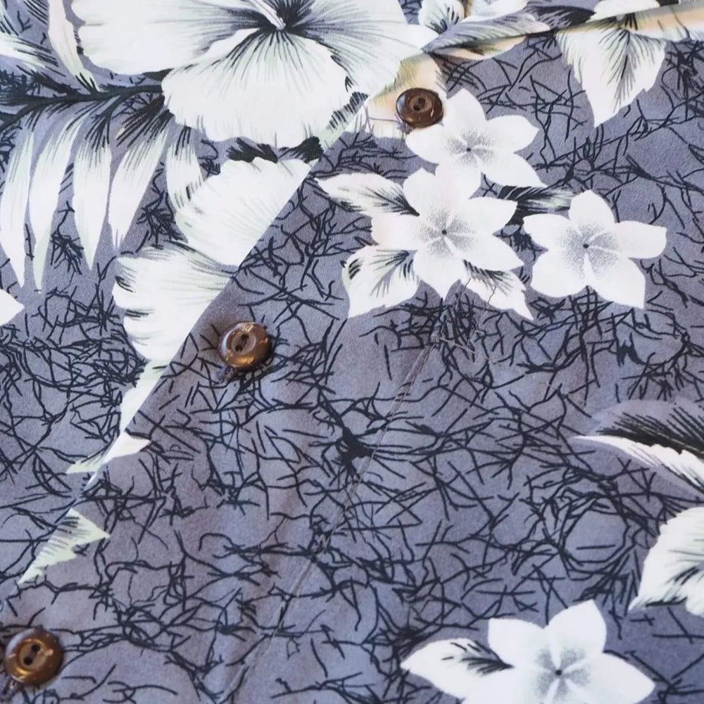 Flower Power Grey Hawaiian Cotton Shirt – Authentic Hawaiian Cotton Men's Shirts by Lavahut